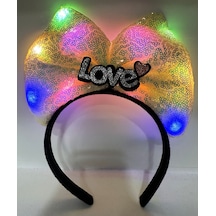 Led Işıklı 3 Farklı Fonksiyonda Yanan Gümüş Love Yazılı Sarı Fiyonk Taç 20x17 Cm 5286