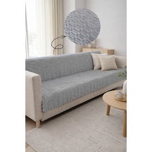 Kabartmalı Geometrik Desenli Kaymaz Koltuk Örtüsü - 180x215 Cm - Gri Renk Grı