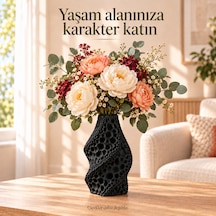 Dekoratif Vazo Burgu Formlu Taş Dokulu Modern Kuru Çiçeklik Siyah