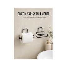 2 Adet Yapışkanlı Wc Kağıtlık Siyah Metal Pratik Duvar Tipi Rulo Tutucu Düz Renkli Düz Renkli