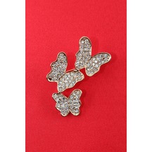 Gold Üçlü Kelebek Broş. Taşlı Tasarım Broş. Yaka İğnesi Broş. Kadın Broş. Broş. Kelebek Broş. Gold