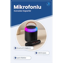 Bluetooth Hoparlör Karaoke Mikrofonlu Kablosuz Yuvarlak Usb Şarjl