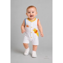 Babyden's Erkek Bebek Tulum Yazlık Pamuklu Şortlu Çıtçıtlı Zürafa Baskılı Bebek Tulumu Yenidoğan Bebek Giyim 0-9 Ay Beyaz