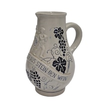Vintage Kabartma Motifli Taş Seramik Şarap Sürahisi 20cm