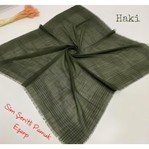 Melodi Scarf Kadın Simli Çizgili Düz Renk Eşarp Tülbent Yazma Haki Haki