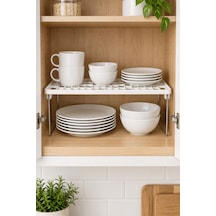 Katlanabilir Metal Ayaklı Dolap İçi Raf Yükseltici 36x22x16 Cm Mutfak Ve Banyo Düzenleyici Organizer Beyaz
