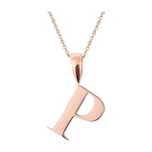 Kuyumcudukkani Zincirli Rose Altın Renk "p" Harfli Kolye Rose Gold