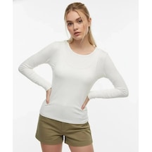 Park Karon 26031 Kadın Geniş Yaka Slim Fit Tasrım Modal Penye Bluz Ekru