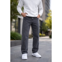 Erkek Wide Leg Denim Pantolon Bol Kesim Modern Sokak Modası Rahat Jean Gri