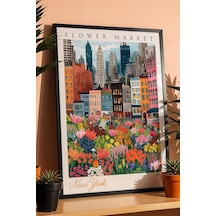 New York Amerika Çerçeveli Tablo Seyahat Severlere Salon Ve Ofis İçin Estetik Duvar Dekoru Travel Flower Market