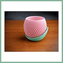 Bşkvirgo 3d Baskı Küre Saksı - Kafes Dokulu İki Parçalı Dekoratif Saksı - Pembe-mint Bsk2026 Standart