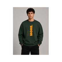 Herkesemoda Do More Baskılı Bisiklet Yaka Şardonlu 2 İplik Sweatshirt Yeşil