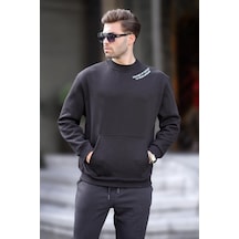 Madmext Siyah Bisiklet Yaka Nakış Detaylı Cepli Erkek Sweatshirt 7049-siyah Siyah