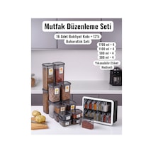 Mutfak Düzenleyici Seti 16'lı Kapaklı Saklama Kabı + 12'li Baharatlık Hediye Yıkanabilir Etiketli Gri - 792232791 Gri