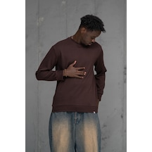 Fbı Slimfit Modal Kumaş Baharlık Sıfır Yaka Likralı Sweatshirt Kahverengi
