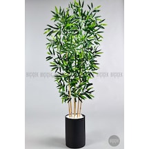 Yapay Bambu Ağacı 6 Dallı 150 Cm Yoğun Yapraklı Metal Krem Saksı Siyah