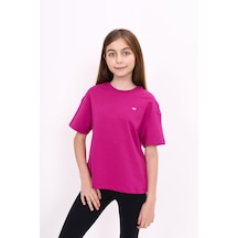 Toontoy Kids Toontoy Kız Çocuk Baskılı Bisiklet Yaka Kısa Kollu Tişört Mürdüm