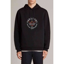 Hard Core Never Surrender Baskılı Siyah Erkek Örme Kapşonlu Sweat