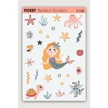 Sevimli Deniz Kızı Sticker Seti - 20 Adet Etiket Çıkartma Çok Renkli