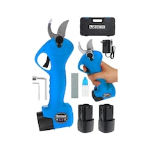 Alman 128 Vf 10 Ah Kömürsüz Motor Akülü Bağ Makası Dal Budama Kesme Makası Makinesi Çantalı Mavi