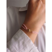 Tiffany Model Deri İpli El Yapımı Gold Pembe Renkli Bileklik Pembe