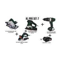 Klpro Set-7 1350W 185 MM Elektrikli Daire Testere + 850W Planya Makinesi + 450W 150 MM Eksantrik Zımpara Makinası + Şarjlı Darbeli Matkap