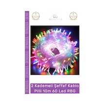 Dekoratif Renkli Yılbaşı Parti Pilli Led 10m 60 Led Rgb 2 Kademeli Şeffaf Kablo Pilli Çok Renkli