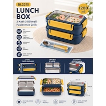 Vagonlife Bl2215 Lacivert 1200 Ml 2 Katlı 3 Bölmeli Paslanmaz Çelik Yemek Kabı Lunch Box Çok Renkli