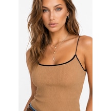 Neden Tekstil Kontrast Şeritli Triko Atlet Body - Camel-siyah
