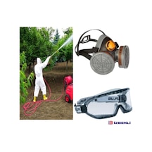 M6400 A2 Tarım İlaçlama İçin Yarım Yüz Gaz Maskesi Filtre İle Beraber + Goggle Gözlük