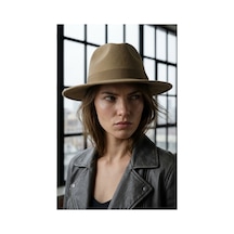 Emybox Kadın Kaşe Kovboy Şapka Geniş Siperlikli Fötr Kemerli Kışlık Şık Şapka Country Vintage Tarz Şapka Haki