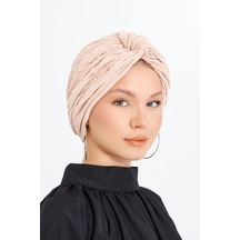 Hürrem Bone Pudra Çapraz Büzgülü Tesettür Bone Fukuro Piliseli 2512 06 Pudra