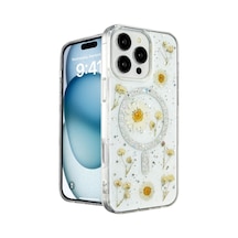 Apple iPhone Uyumlu 16 Pro Kılıf Daisy Simli Magsafe Kapak - Gümüş Bz8683140716882