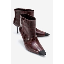 Luvishoes Luvi Shoes Rassel Bordo Baskı Mat Burunlu Kadın İnce Topuklu Bot Bordo