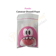 25 Adet Pembe Canavar Desenli Cake Pop & Kurabiye Poşeti-10x15 Cm
