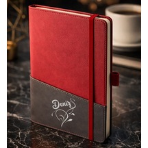 Bk Gift Kişiye Özel Kırmızı Termo Deri Defter -5, Kartvizit Bölmeli, Çizgili Ivory Kağıt Kobitmeyencom36022 Bk Gift