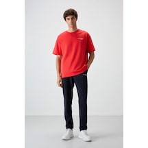 Tommy Life Fiesta - Lacivert Pamuklu Kalın Yumuşak Dokulu Oversize Fit Nakışlı Erkek Eşofman Takım - 85252 Kırmızı - Lacivert