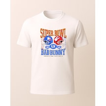 Super Bowl Baskılı Bad Bunny T-shirt Beyaz