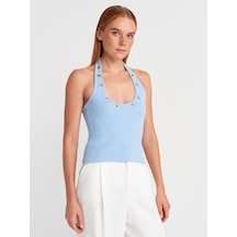 Dilvin 21162 Halter Yaka Top-mavi Mavi