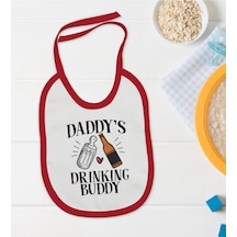 BK Kids Daddy's Drinking Buddy Tasarımlı Kırmızı Bebek Mama Önlüğ Kırmızı