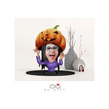 BK Gift Kişiye Özel Kadın Halloween Karikatürlü Ahşap Biblo-2