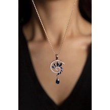 Papatya Silver 925 Ayar Gümüş Rose Kaplama Lacivert Renkli Spiral Snail Tasarım Kolye