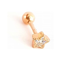 Zirkon Taşlı 925ayar Gümüş Rose Yıldız Tragus Tek Piercing Altın