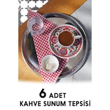 6 Adet Çelik Sunum Tepsisi Kahve Servis Sunum Tepsisi 6'lı Tepsi Seti Gümüş