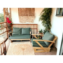 Monza Bahçe Balkon Masif Kestane Ahşap Kollu Koltuk - 2+1 Haki