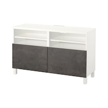 Tv Sehpası, Beyaz-koyu Gri Taş Görünümlü, 120x40x74 Cm, Kallvıken Gri