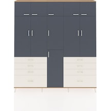 Arges Dolap 8 Raflı 8 Çekmeceli 3 Askılı 220x30x243 Çam-antrasit/aytaşı Antrasıt/aytası