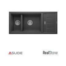 Realstone P024 Artemis 1.5 Göz Damlalıklı Granit Evye 1000 460 Mm Antrasit Siyah