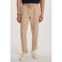 Tudors Erkek Beli Lastikli Bağcıklı Jogger Bej Pantolon Rahat Kesim Yan Cepli-33185 Bej