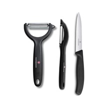 3'lü Siyah Set Dik Ve Sapan Soyacak & 10 Cm. Tırtıklı Sivri Bıçak